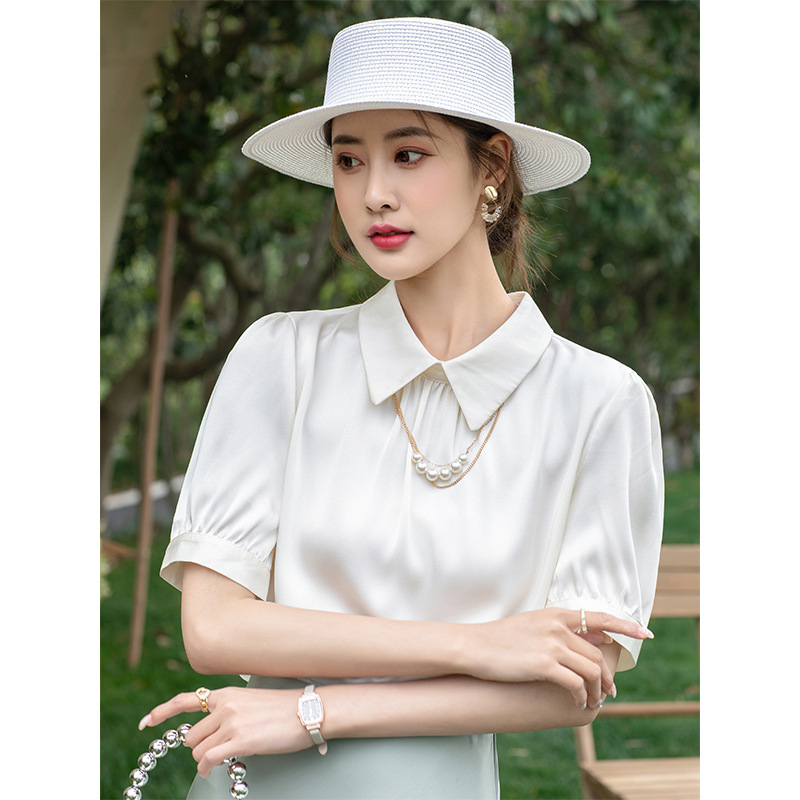 Silk Top for Women, Mulberry Silk, Elegant Short-Sleeve, 2026 New Style, Casual Fashion, Silk Satin Round Neck T-Shirt for Summer