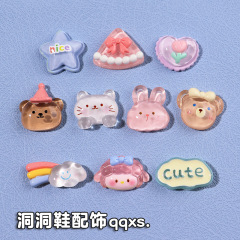Ice-Transparent Little Bear Rainbow Rabbit Self-Selected Hole Shoes Accessory Shoe Clips Accessories Shoe Flowers Decorative Clips Cross-border Wholesale