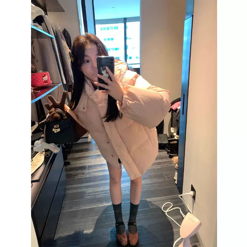 Velvet down jacket with hood, duck down