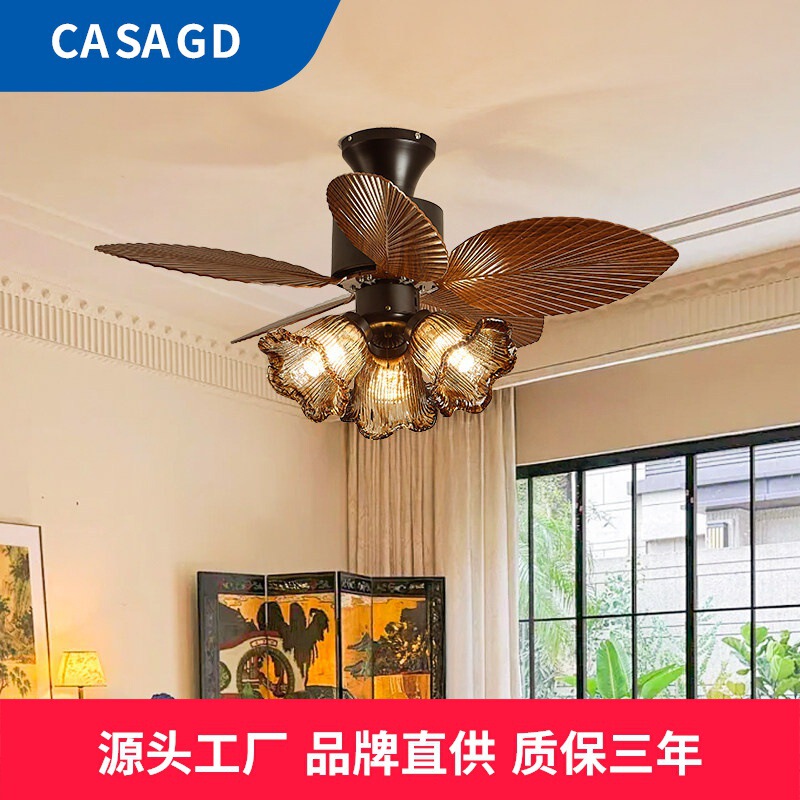 American-Style Retro Bedroom Fan Light, Nanyang Style Room Integrated Ceiling Fan Light, Smart Vintage Dining Room Light Casa