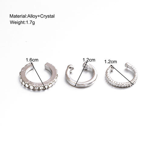 Best-selling cross-border style in Europe and America, point diamond C-shaped ear bone clip without ear piercing, personalized fashion temperament small ear clip three-piece set 