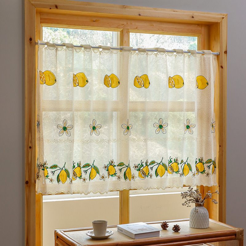 Nuevas cortinas de café transfronterizas, pequeñas, frescas, a prueba de polvo, bordadas, cortinas transparentes, impermeables, sin perforaciones, estadounidenses