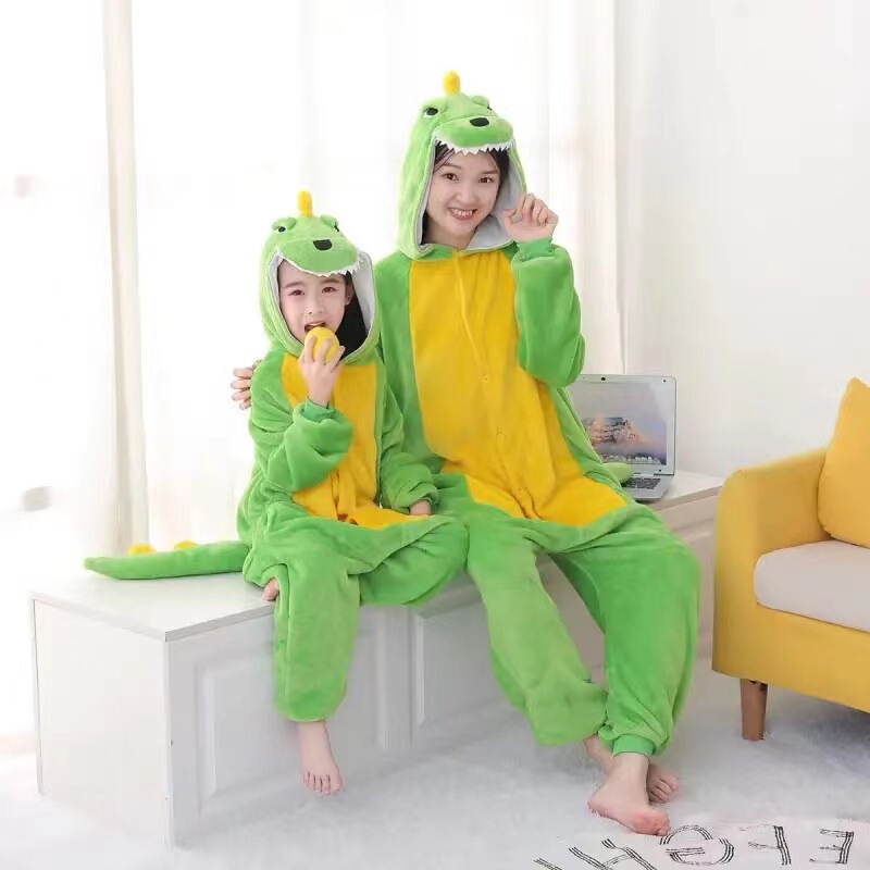 Fruit Green Dinosaur Cartoon One-Piece Pajamas Direct from Manufacturer Autumn and Winter Flannel Loungewear Wholesale Dropshipping Warm