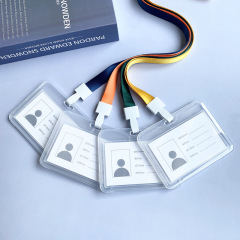 Transparent card holder horizontal version work card holder student card school card employee badge thickened double-sided transparent sling card holder