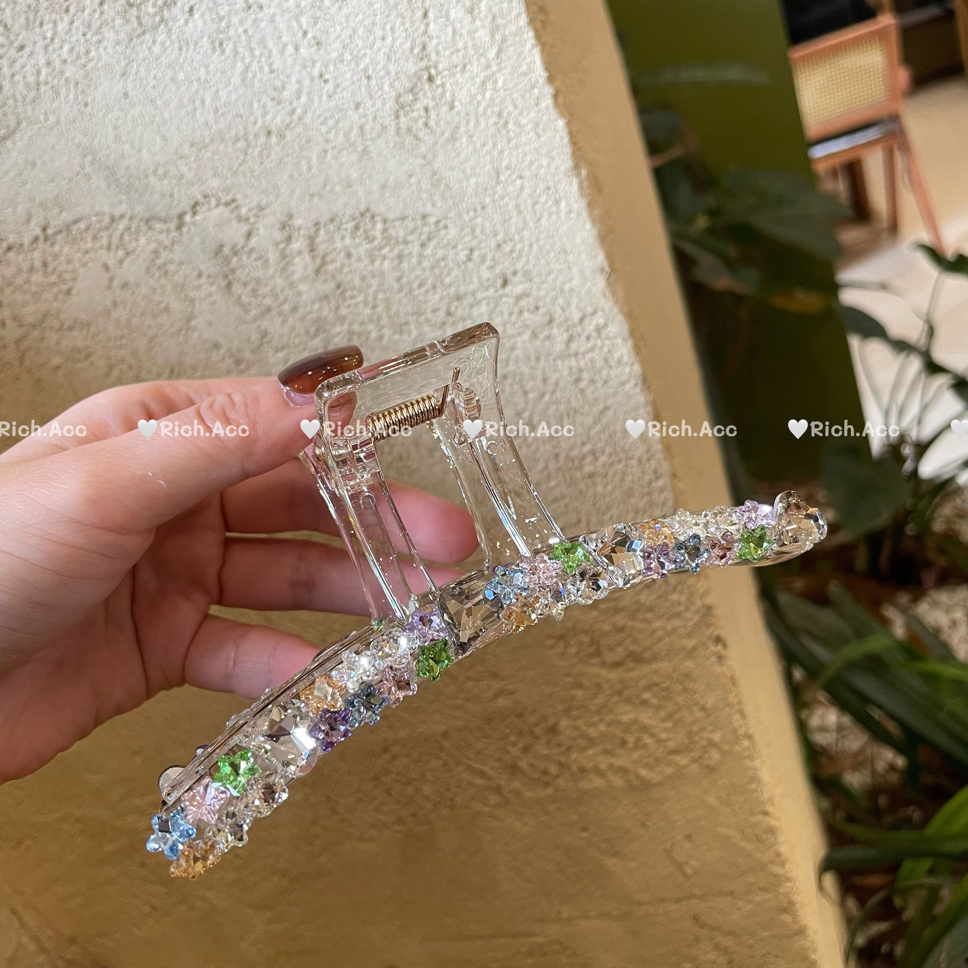 [real shot] refined grace rhinestone xingx large transparent hair claw high-end simple all-match korean style shark clip