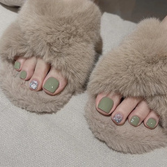 JZ-023穿戴甲美甲甲片批發可拆卸夏季綠色閃粉腳指甲貼片防水短款