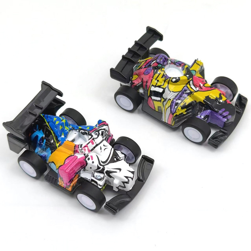 Graffiti Alloy Pull-Back Simulation Equation Car Model Gashapon Doll Machine Small Toy F1 Go-Kart Amusement Park Toy