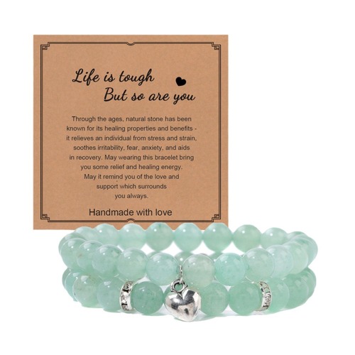 Cross-border powder zebra double-layer bracelet set, girls' gift, blue aventurine obsidian heart-shaped bracelet, hot-selling crystal