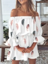 I 61762 One Shoulder Print Dress һ�ּ�ӡ������ȹ �羳ŷ��