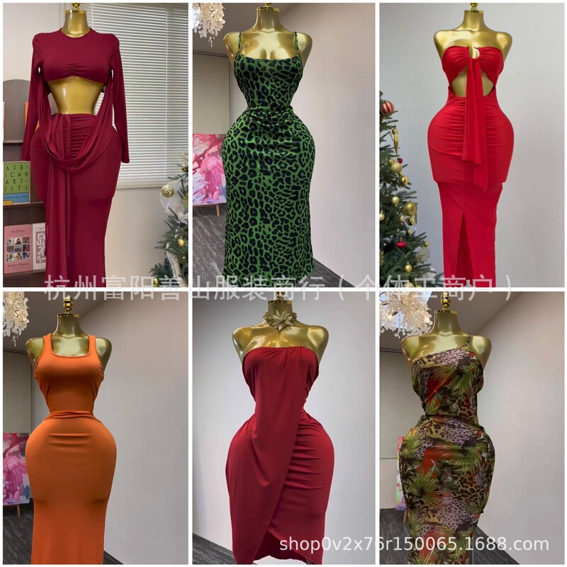 Shein Early Summer Exquisite Dress, Elegant Mixed-Style Long Dress, Foreign Trade Cross-Border Women's Clothing Wholesale Supply