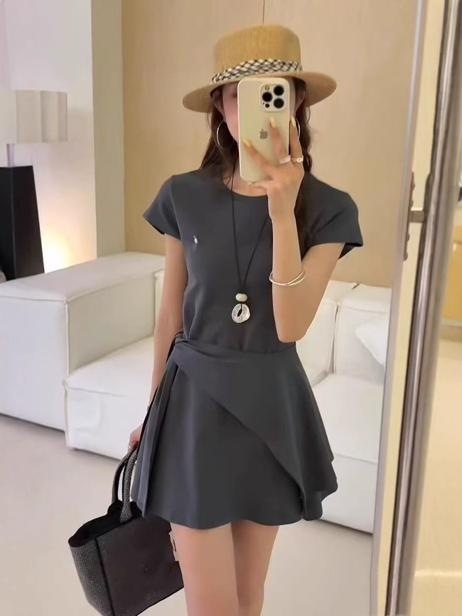 하이 퀄리티 RL 러프 원피스 포니 자수 A-라인 스커트 간단한 패션 민소매 탑 하이 스타일 푸시 업 스커트