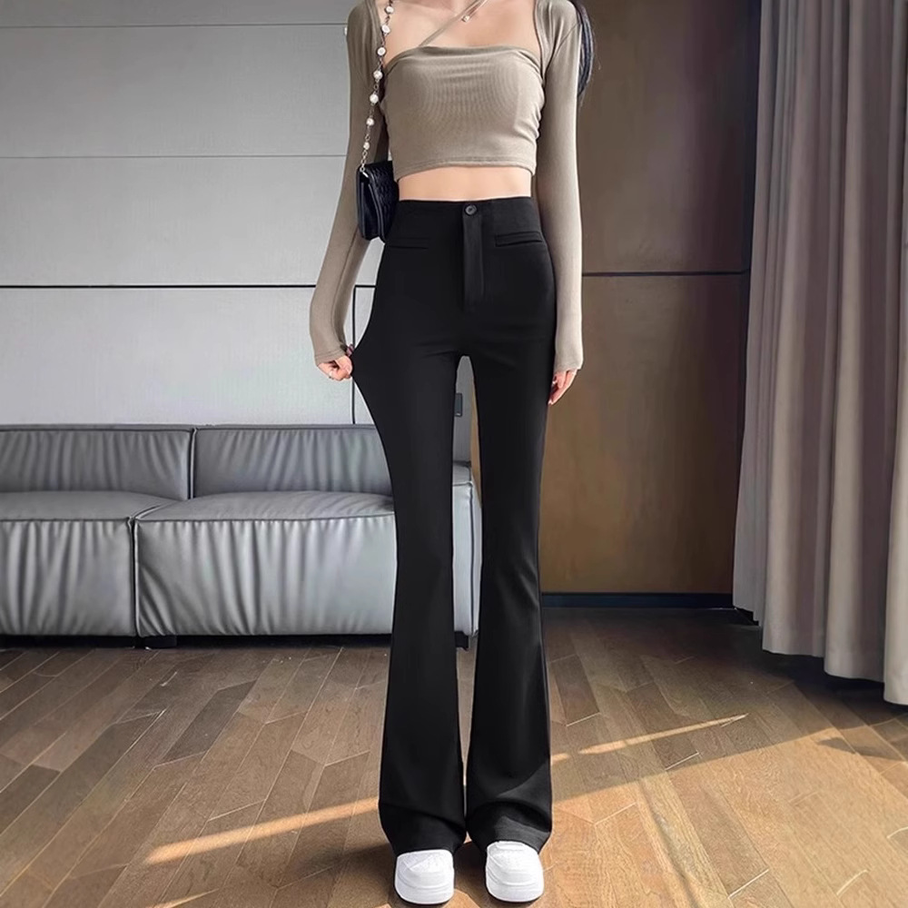 Pantalones de trajes negros para mujeres pequeñas de verano delgado cintura alta hielo pantalones de cuchilla colgantes elásticos pantalones de cuchilla pequeña