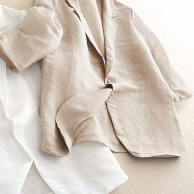 Damen Sommer Blazer Leicht Aus Baumwolle Seide Und Leinen_voghion.com