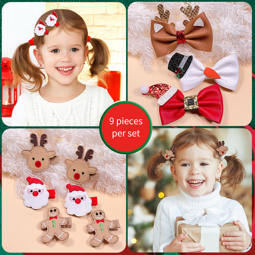 Children's Christmas Gingerbread Man Hair Clip European and American Christmas Leather Bow Side Clip Santa Claus Elk Headdress