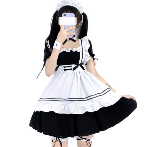 new light tone girl maid Lolita black dress light tone girl cosplay maid outfit