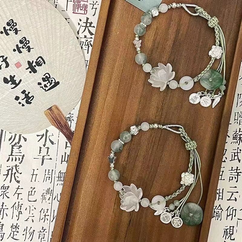 New Chinese Style Good Luck Lotus Bracelet, Three Lifetimes Ancient Style Woven Bracelet, Blessing Gift, Joy Hand Jewelry for Women