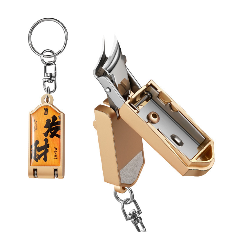 Guochao mini Wenchuang cortador de uñas portátil plegable único a prueba de salpicaduras cortadores de uñas piezas de colgante de uñas oblíquas para hacer fortuna image 5