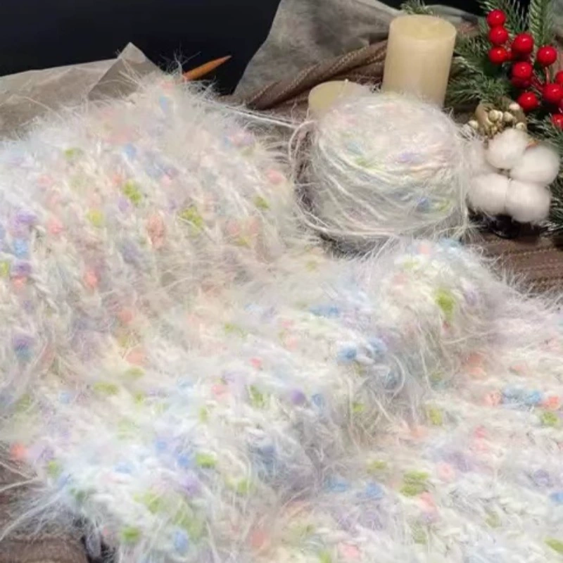 Длинношерстный радужный шарф ручной работы