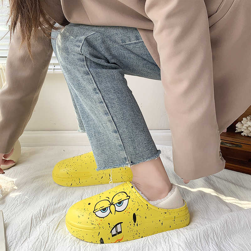 EVA防水棉拖鞋冬季新款女可爱韩版情侣厚底男生全包跟保暖外穿 托