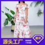 印花圆领新款荷叶边连衣裙