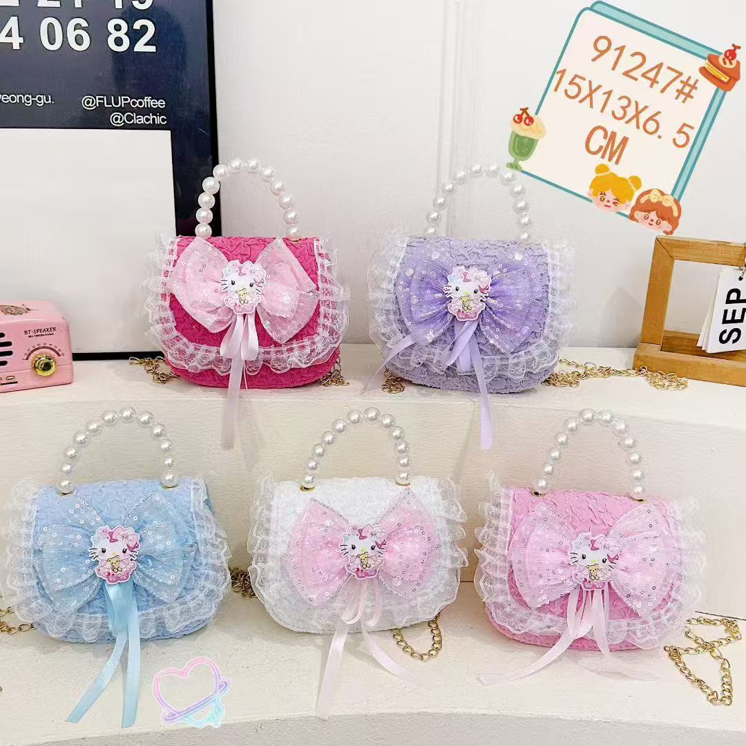 Nuevo encaje perla arco bolso cuadrado bolso de estilo extranjero versátil pequeño viento fragante bolso de chicas bolso de moda bolso de niños