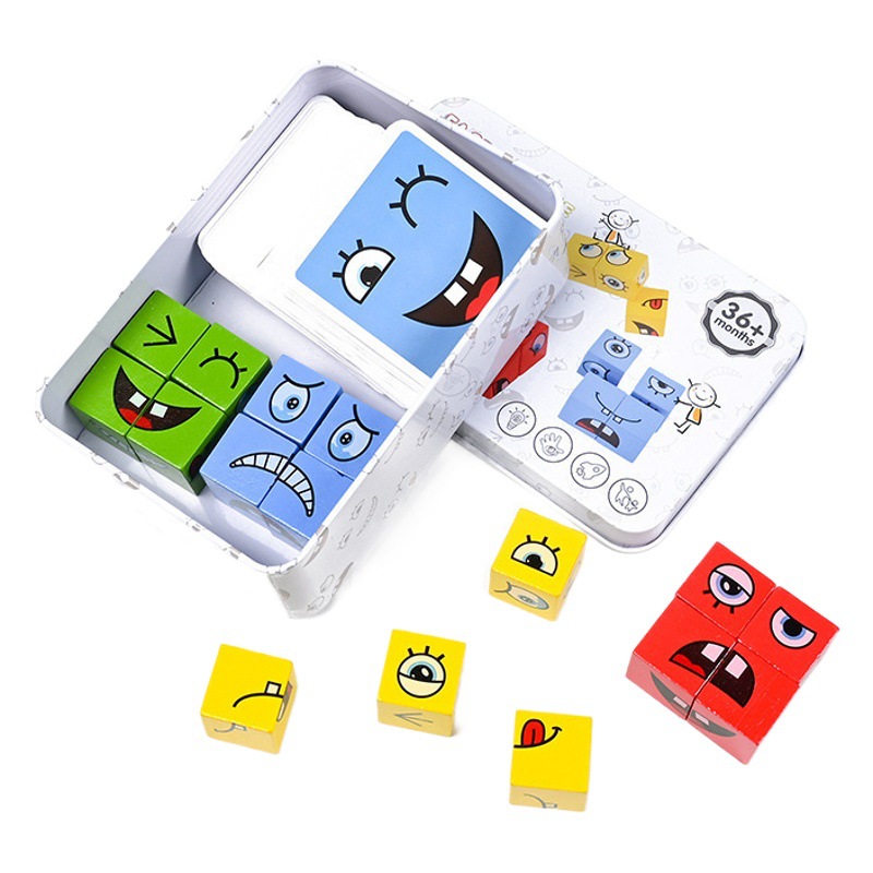 Bloques de construcción de cubos que cambian la cara de madera para niños juguetes educativos juego de batalla de escritorio red interactiva entre padres e hijos juguetes rojos transfronterizos