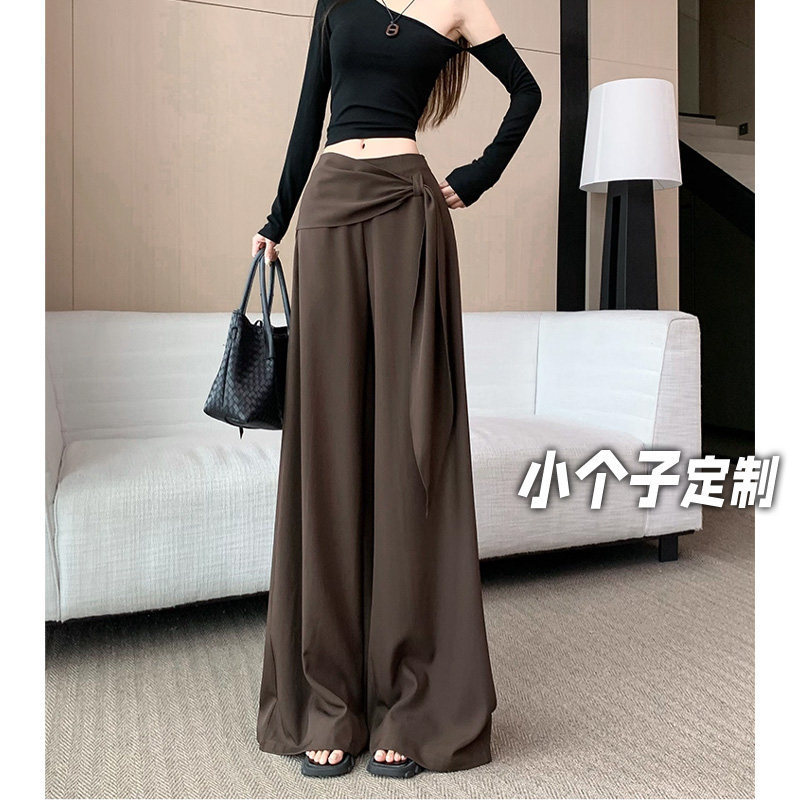 150 petite women's stylish lace-up casual pants, spring high-waisted straight-leg floor-length pants, vintage wide-leg suit pants 150 petite women's stylish lace-up casual pants, spring high-waisted straight-leg floor-length pants, vintage wide-leg suit pants