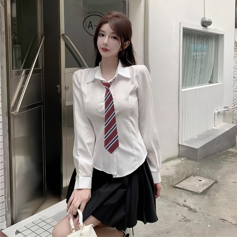 Jk Uniform Waist-Cinching Shirt for Women with a Unique Design, Niche Original Japanese-Style Top, College Style Spicy Girl White Shirt