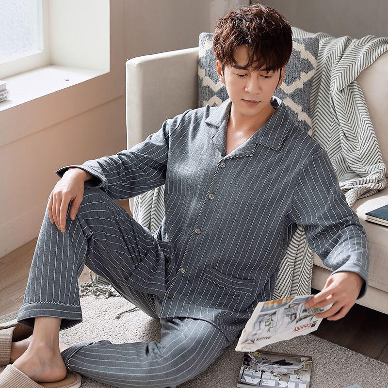 Pijama de algodón 100% de los hombres de manga larga de primavera y otoño más tamaño de otoño e invierno más el tamaño de los hombres gordos homewear traje