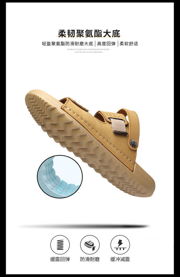 Dép sandal nam quai ngang đế mềm đi được hai kiểu, thoáng khí chống trượt — 5555 màu kaki, 5555 màu vàng chi tiết 6