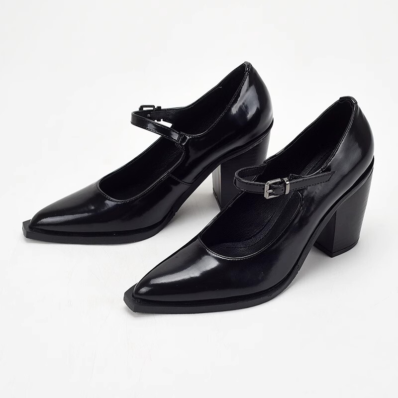 European and American Retro Mori Girl British Small Square Toe Black Patent Leather Thick Heel High Heel Belt Buckle Work Mary Jane Shoes for Women European and American Retro Mori Girl British Small Square Toe Black Patent Leather Thick Heel High Heel Belt Buckle Work Mary Jane Shoes for Women