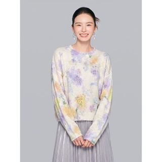 【知合堂】温柔风晕染花卉毛衣女重工钉珠宽松软糯针织套头上衣