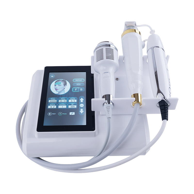 Comercio exterior nuevo oro micro aguja ultrasonido HIFU dispositivo de belleza antienvejecimiento compacto poros convergentes RF martillo de hielo introducido