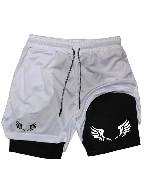 Men's Angel Wings Graphic 2 in 1 Shorts, Quick Dry Double Layer Gym Workout Running Sports Fitness Short Men's Angel Wings Graphic 2 in 1 Shorts, Quick Dry Double Layer Gym Workout Running Sports Fitness Short