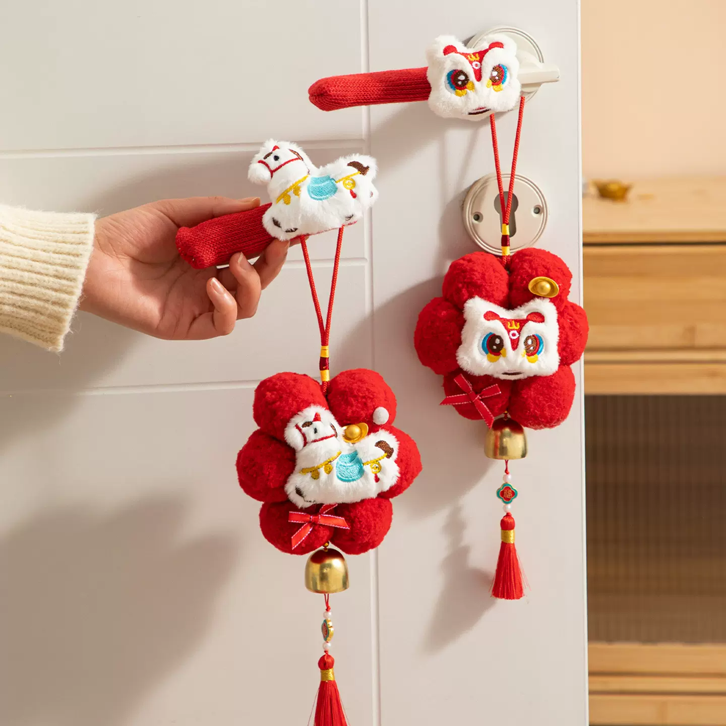 新年装饰品2026马年春节房门把手保护套挂饰过年挂件喜庆氛围布置