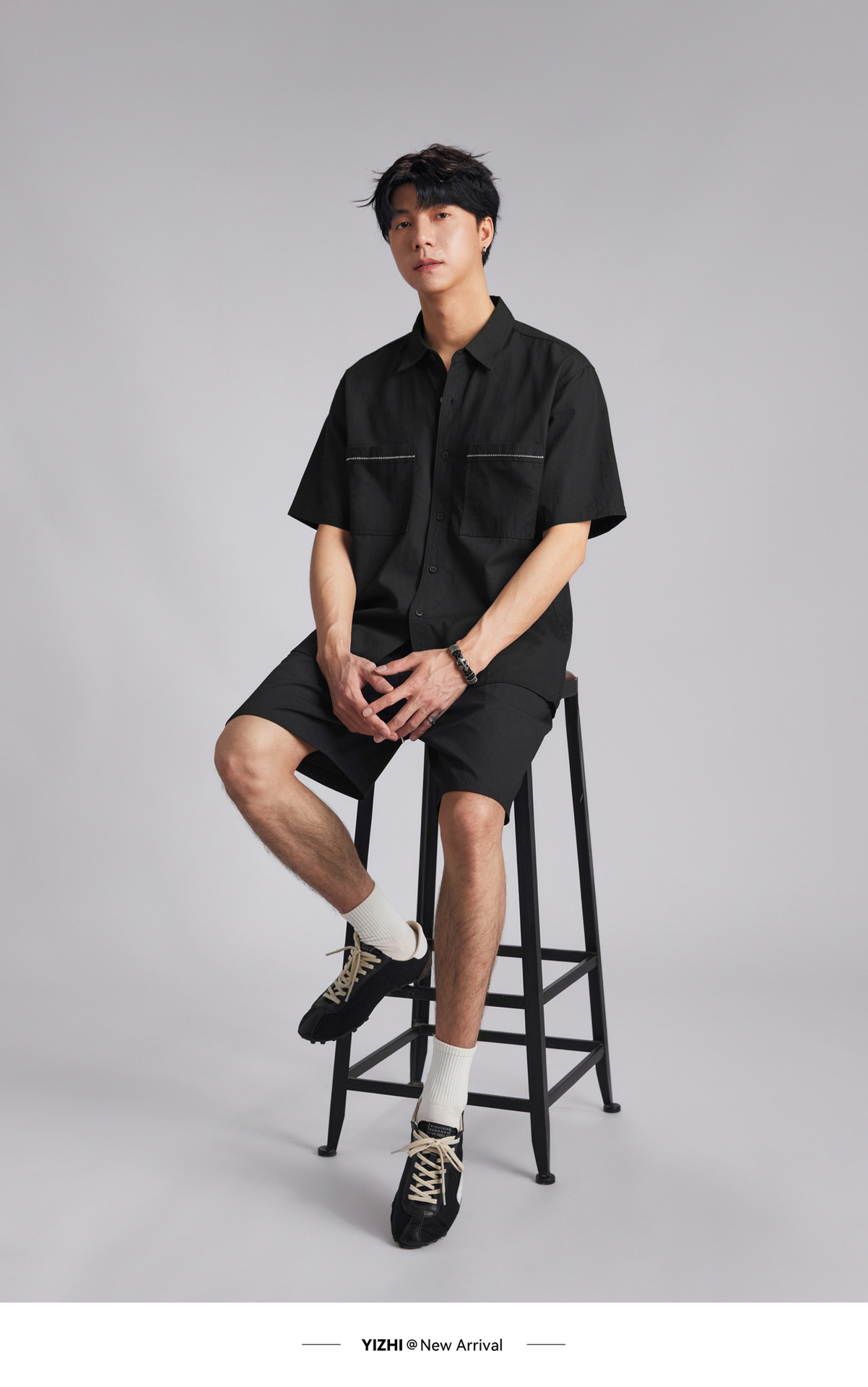 Áo sơ mi nam ngắn tay mỏng nhẹ cổ bẻ phong cách casual — màu xanh nhạt chi tiết 14