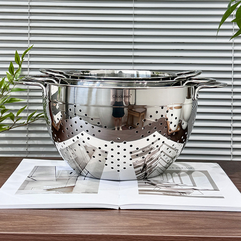 Chockmen Zhuo Deming 18 / 10 de acero inoxidable canasta de drenaje de agua melón frutas y verduras lavar cestas de frutas filtradas