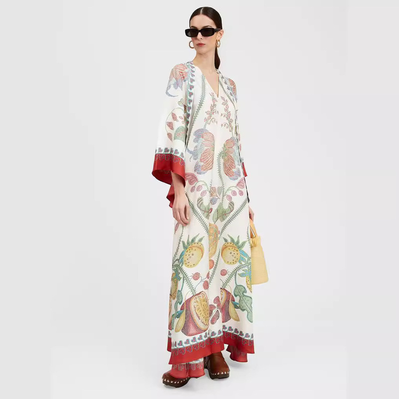 Cross-Border Foreign Trade Independent Site Amazon European and American New Summer Printed Three-Quarter Sleeve Stand Collar Dress Cross-Border Foreign Trade Independent Site Amazon European and American New Summer Printed Three-Quarter Sleeve Stand Collar Dress