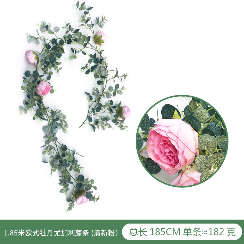 Amazon eucalipto Rose vid boda decoración del hogar artificial peonía Camelia dinero hoja flor artificial vid