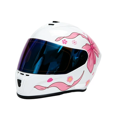 Motosiklet kaskı (dəbilqə) – all seasons, safety helmet for riding - pink-and-white-blue-mirror-s-55-56