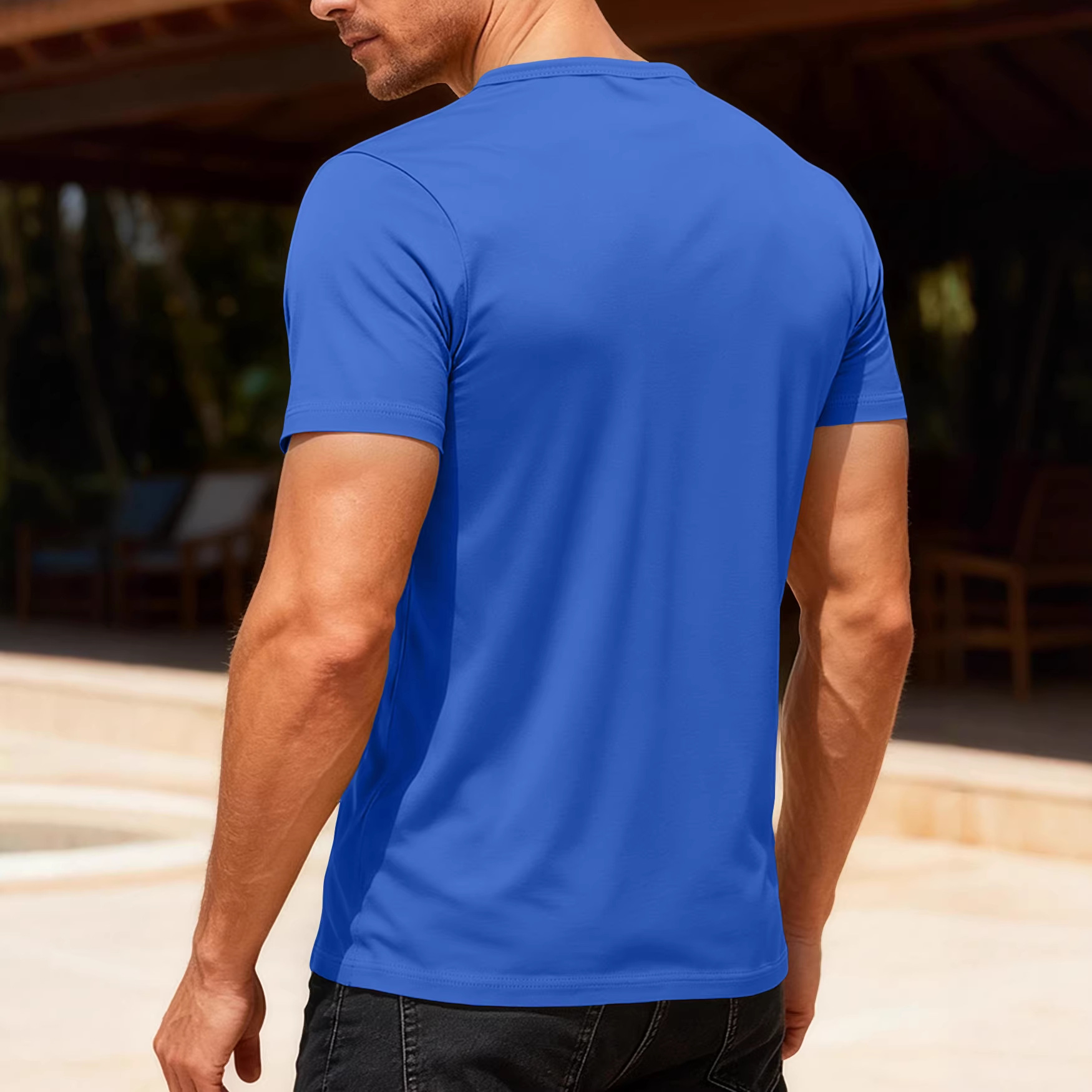 2025 TEMU transfronterizo hombre europeo y americano color sólido cuello V transpirable sudor deportivo casual ligero camiseta de manga corta regular