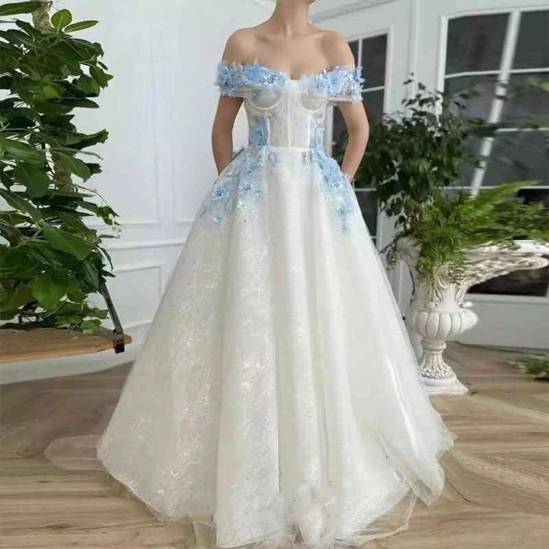 Comercio exterior europeo y americano Amazon nuevo AliExpress deseo nuevo vestido floral fuera del hombro vestido de fiesta de tul de brillo