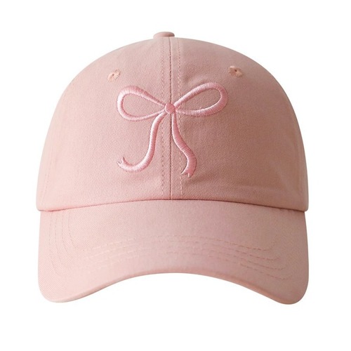 Korean Instagram-style baseball cap for girls with bow tie, sweet and cute, romantic pink hat, versatile, soft brim duckbill cap