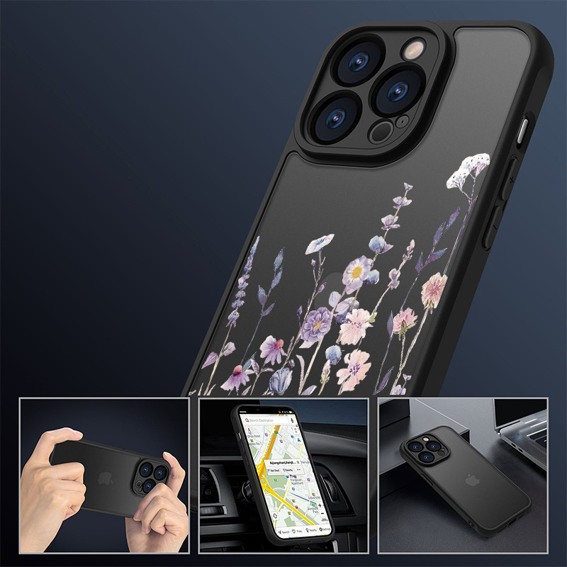 Applicable to Aple 16promax mobile phone case magnetic flower iphone15 all inclusive 14p frosted protective cover_voghion.com