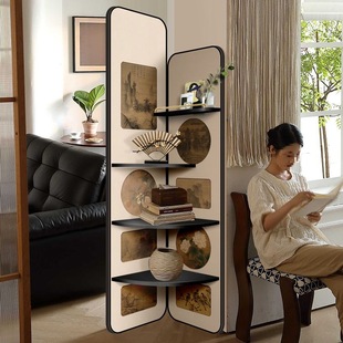 Song-Style Aesthetic Living Room Storage Rack Sofa Side Wall Gap Storage Cabinet Small Apartment Floor-Standing Decorative Cabinet Corner Cabinet
