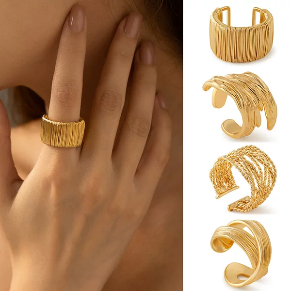Xilong - Heavy-Duty Color-Preserving Ring with Open Design, Wide Retro Chic Style, European and American Personality Index Finger Ring, Business Style