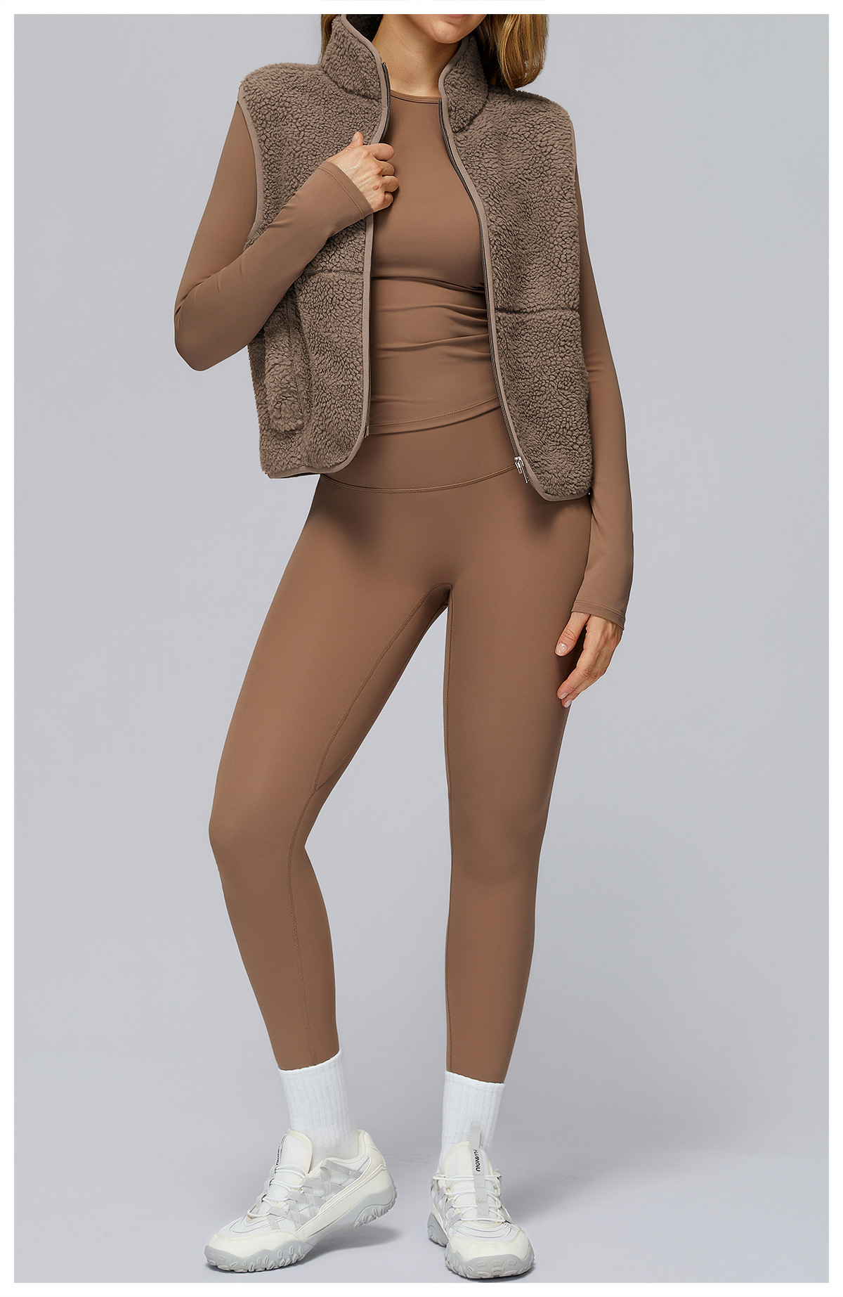 Herbst/Winter Stehkragen Fleecegefütterte ärmellose Sportweste mit Reißverschluss, Outdoor-Lauf-Fitness-Top 9500_voghion.com