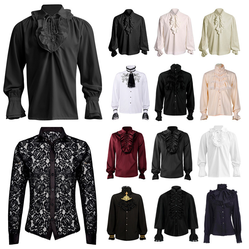 Gothic Shirt Medieval Costume Steampunk Victorian Top Inner Carnival Costume Performance Costume