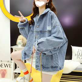 秋冬季牛仔外套女韩版宽松小个子牛仔衣外穿黑色简约大码女装上衣