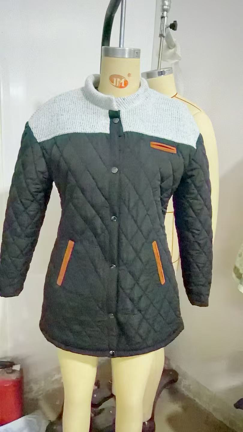 Women's Winter Coats Patchwork Cotton Jacket Long Sleeve Round Neck_voghion.com